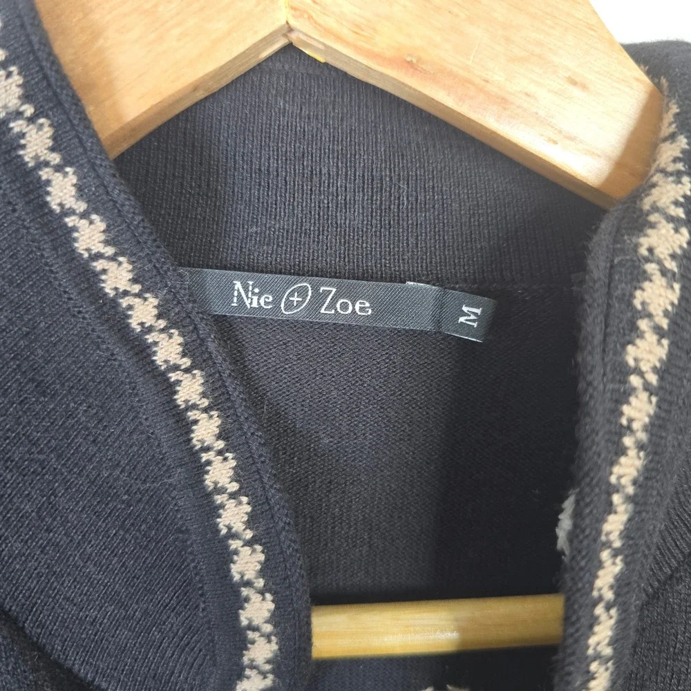 Nic + Zoe Black Swirl Circle Knit Mock Neck Cardigan Sweater Womens Medium